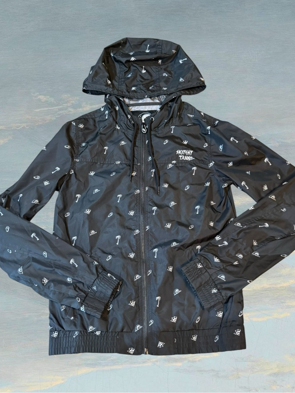 Lurking Class By Sketchy Tank Womens Black Hooded Windbreaker Jacket Size Small